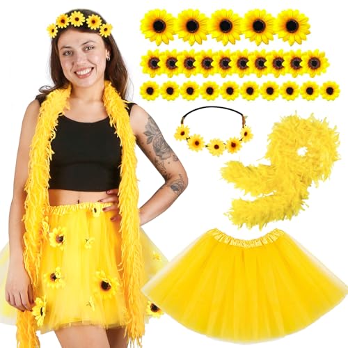 Sonnenblumen Kostüm Damen Tüllrock Gelb, 28Pcs Tüll Karneval Tütü Blumen Kostüme mit Tutu Rock Dirndl Sonnenblumen Haarreif Federboa Blütenköpfe für Kleidung Mottoparty Fasching Hawaii Party Zubehör Sonnenblumen Kostüm Damen Tüllrock Gelb, 28Pcs Tüll Karneval Tütü Blumen Kostüme mit Tutu Rock Dirndl Sonnenblumen Haarreif Federboa Blütenköpfe für Kleidung Mottoparty Fasching Hawaii Party Zubehör von Gigquake