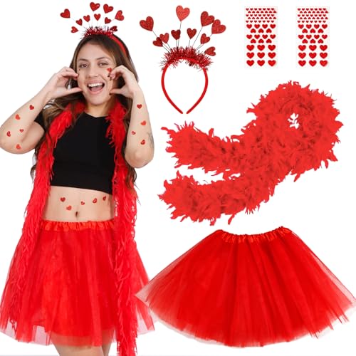 Amor Kostüm Damen Tüllrock Rot, 5Pcs Tüll Karneval Tütü Kostüme mit Tutu Rock Klassisch Herzchen Haarreif Federboa Rote Herz Aufkleber für Dress Up Mottoparty Valentinstag Fasching Party Accessoires Amor Kostüm Damen Tüllrock Rot, 5Pcs Tüll Karneval Tütü Kostüme mit Tutu Rock Klassisch Herzchen Haarreif Federboa Rote Herz Aufkleber für Dress Up Mottoparty Valentinstag Fasching Party Accessoires von Gigquake