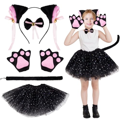 Katzenkostüm Kinder Mädchen- 6 Pcs Kostüm Katze Kinder- Katzen Verkleidung Zubehör Schwarze Cat Tutu Rock Nohren Schwanz Fliege Handschuhe Stirnband Karneval Fasching Cosplay Tier Kostüm Mottoparty Katzenkostüm Kinder Mädchen- 6 Pcs Kostüm Katze Kinder- Katzen Verkleidung Zubehör Schwarze Cat Tutu Rock Nohren Schwanz Fliege Handschuhe Stirnband Karneval Fasching Cosplay Tier Kostüm Mottoparty von Gigquake
