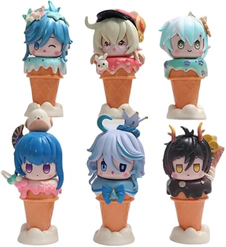 6-teiliges Eistüten-Figuren-Set Raiden Shogun, Klee PVC Anime-Figuren-Set, Cartoon-Spielfigur, Figur, Modell, Statue, Actionfigur, Tortenaufsatz, 9,9 cm von Gigsja