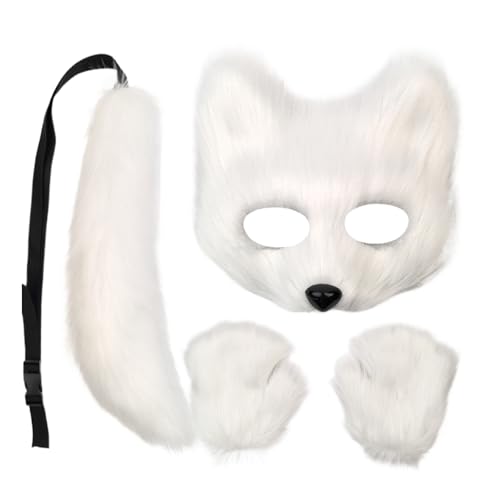 Gihioue Fuchs Kostüm für Mädchen | Halloween Cosplay Kostüm - Katzen Gesichtsmaske Handschuhe Verkleidung | Für Männer Frauen Party Feiertag Karneval Event Maskerade von Gihioue
