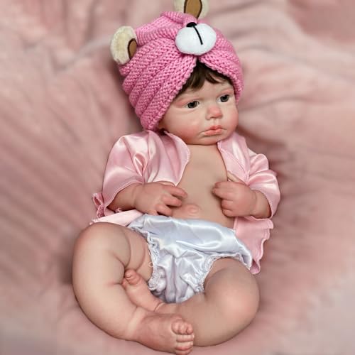 Gileutay 45cm Weichkörper Silikon Reborn Puppe Mit Verwurzelten Haaren Realistische Reborn Puppen Mädchen Lebensechte Puppe Die Echte Neugeborene Aussehen von Gileutay