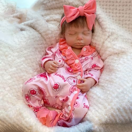 Gileutay Vollsilikon Reborn Puppe Mädchen 45cm Schlafendes Baby Realistische Gewichtete Babypuppen, Die Echt Aussehen Neugeborenes, Spielzeug Für Alter 3+ von Gileutay