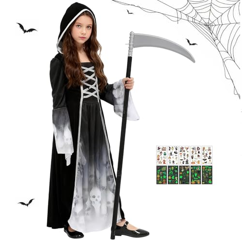 Gillterway Halloween Kostüm Sensenmann Mädchen - Gespensterprinzessin Kostüm mit Sense Schwarz (L) von Gillterway