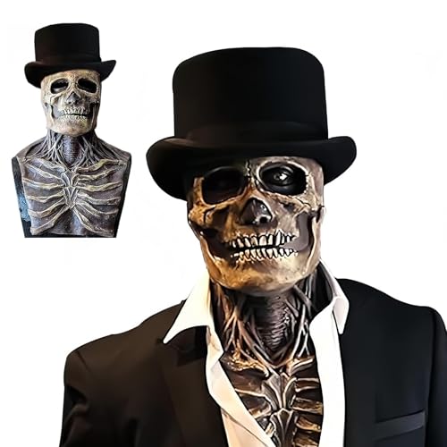 Gillterway Halloween Totenkopf Maske Mit Beweglichem Kiefer, Gruselig Vollkopf Skelett Maske, Latexmaske für Karneval Halloween Cosplays Feste und Carnival Partys von Gillterway