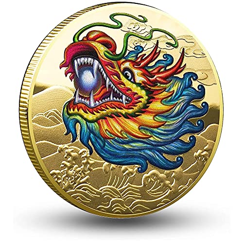 Bunte chinesische Drachenkopf-Glücksmünze mit eingravierten Wellen und glücksverheißenden Wolken – Lotterieticket-Kratzwerkzeug – Glücksbringer-Münze Bunte chinesische Drachenkopf-Glücksmünze mit eingravierten Wellen und glücksverheißenden Wolken – Lotterieticket-Kratzwerkzeug – Glücksbringer-Münze von Gimilang