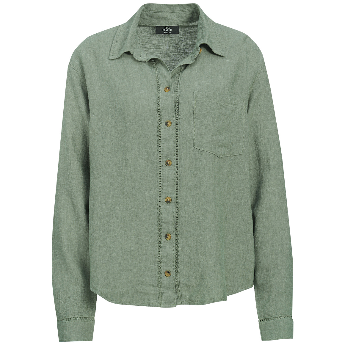 Damen Leinen-Bluse mit Brusttasche von Gina Benotti