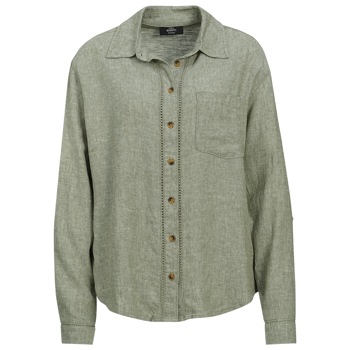 Damen Leinen-Bluse mit Brusttasche von Gina Benotti