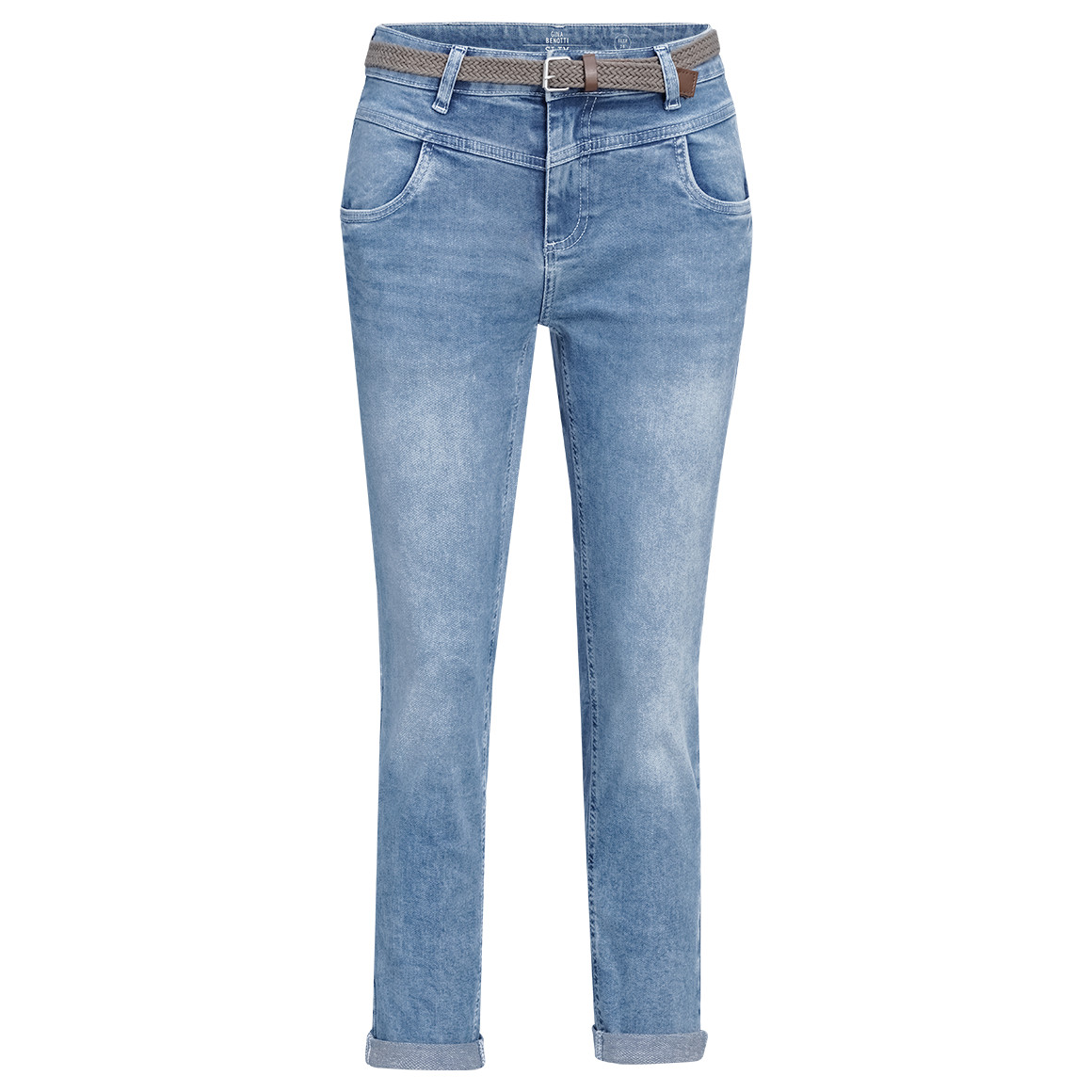 Damen Slim-Jeans mit Flecht-Gürtel Damen Slim-Jeans mit Flecht-Gürtel von Gina Benotti