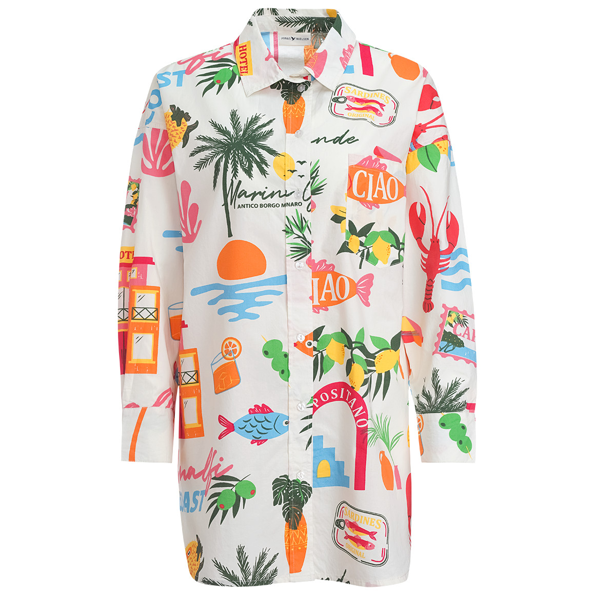 Damen Bluse mit Urlaubs-Motiven von Gina