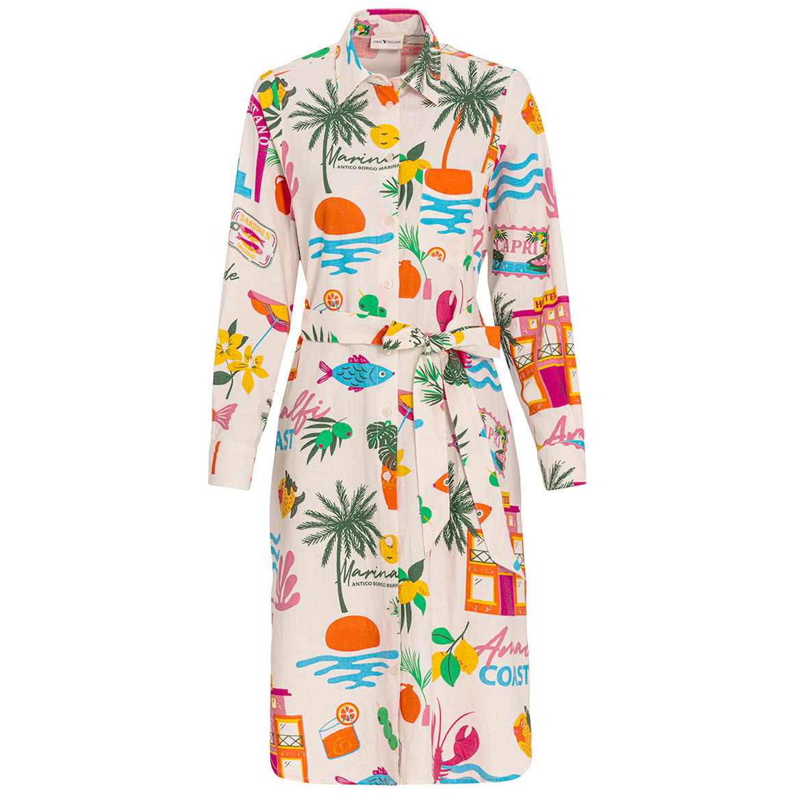 Damen Leinen-Hemdkleid mit Urlaubs-Allover Damen Leinen-Hemdkleid mit Urlaubs-Allover von Gina