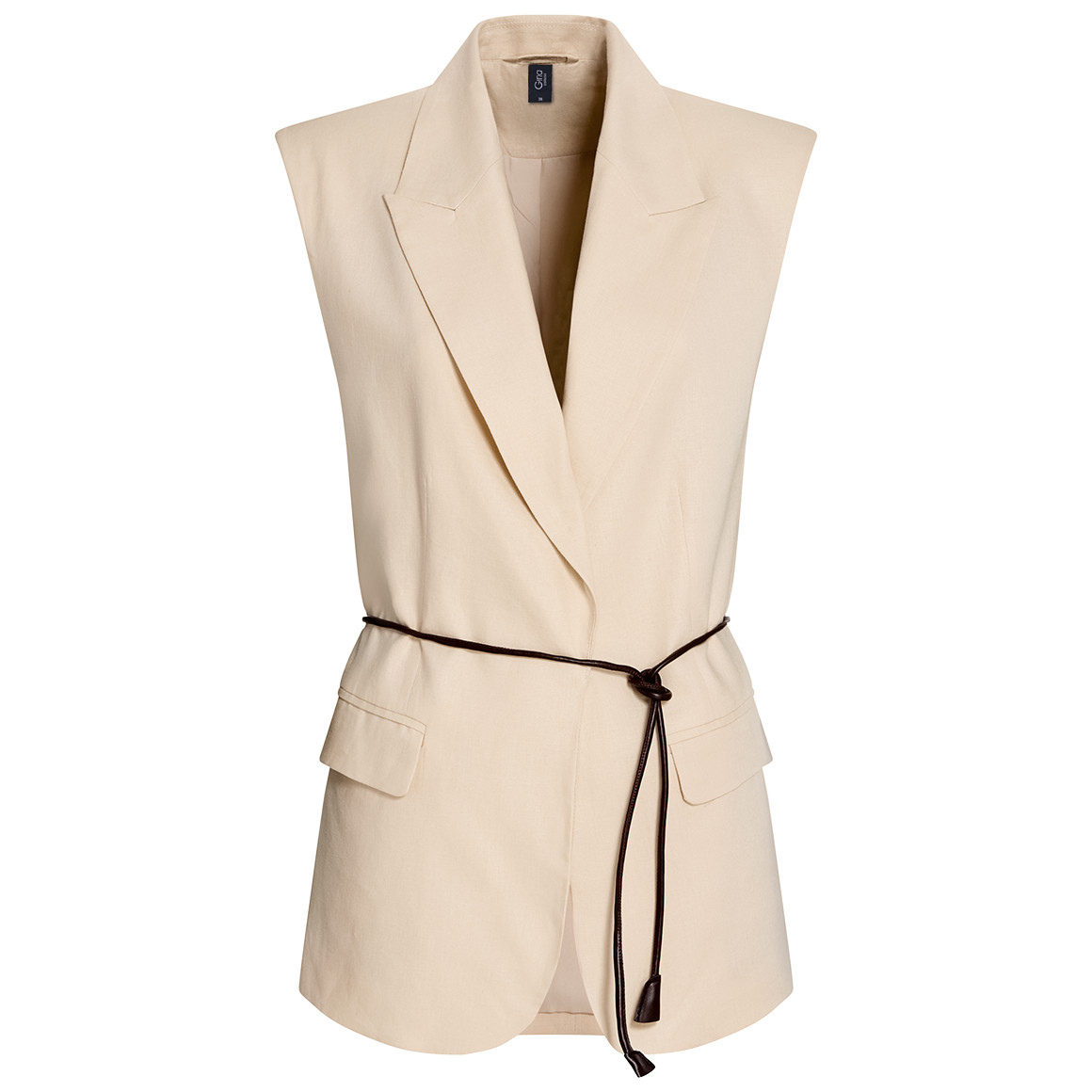 Damen Leinen-Weste mit Bindegürtel von Gina