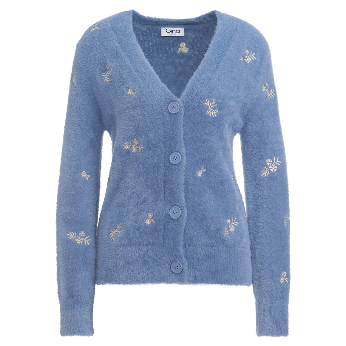 Damen Strickjacke mit Blumen-Stickerei von Gina