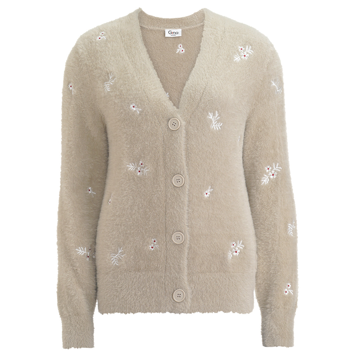 Damen Strickjacke mit Blumen-Stickerei von Gina