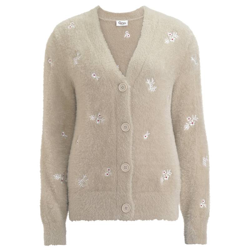 Damen Strickjacke mit Blumen-Stickerei von Gina