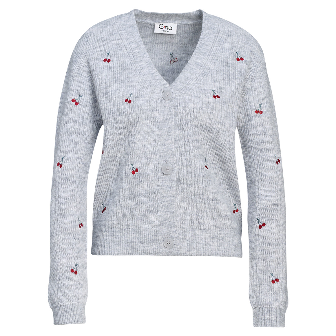 Damen Strickjacke mit Kirsch-Stickerei von Gina