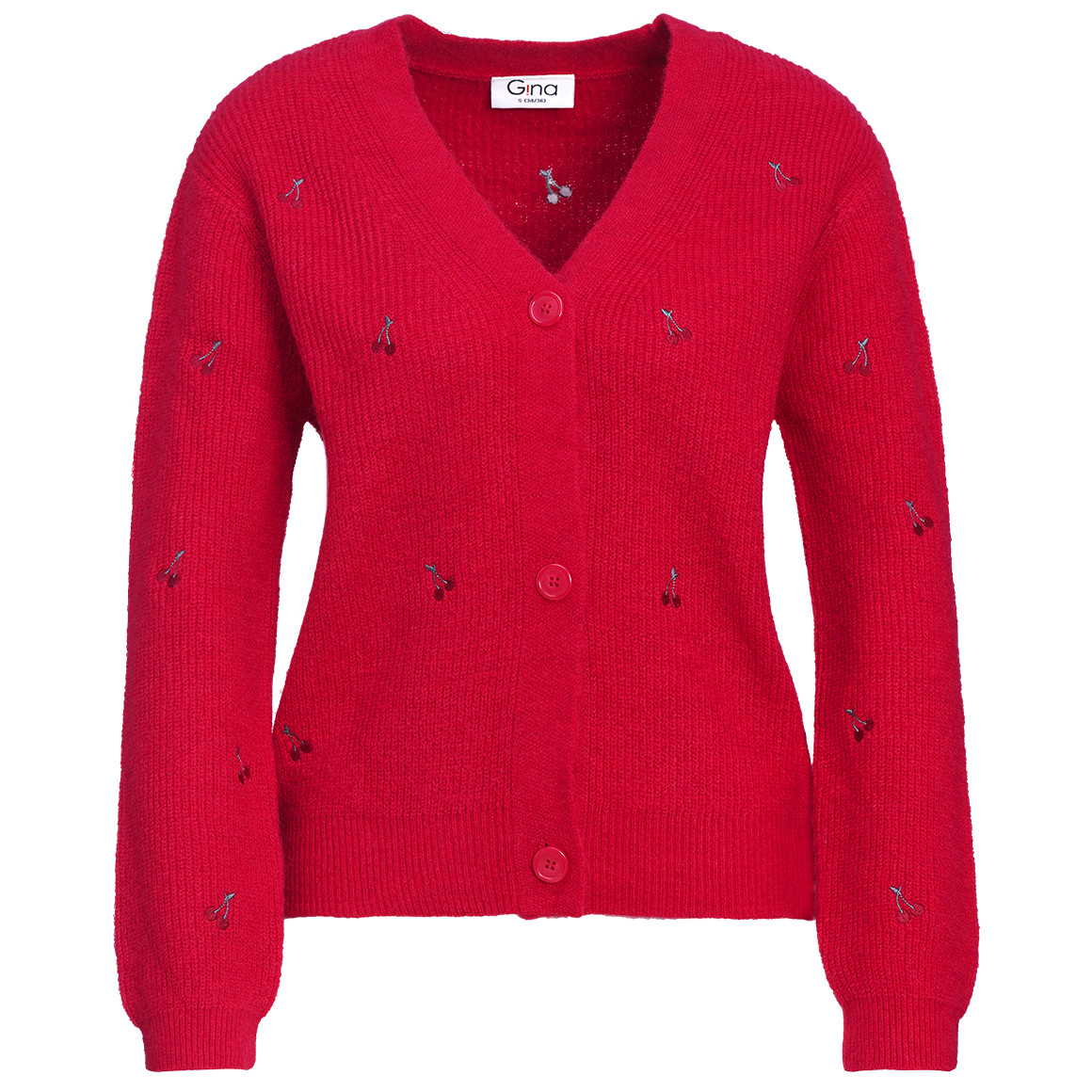 Damen Strickjacke mit Kirsch-Stickerei von Gina