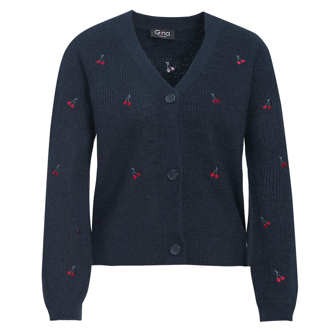 Damen Strickjacke mit Kirsch-Stickerei von Gina