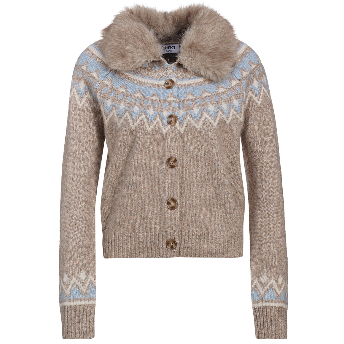 Damen Strickjacke mit abnehmbarem Fellkragen Damen Strickjacke mit abnehmbarem Fellkragen von Gina