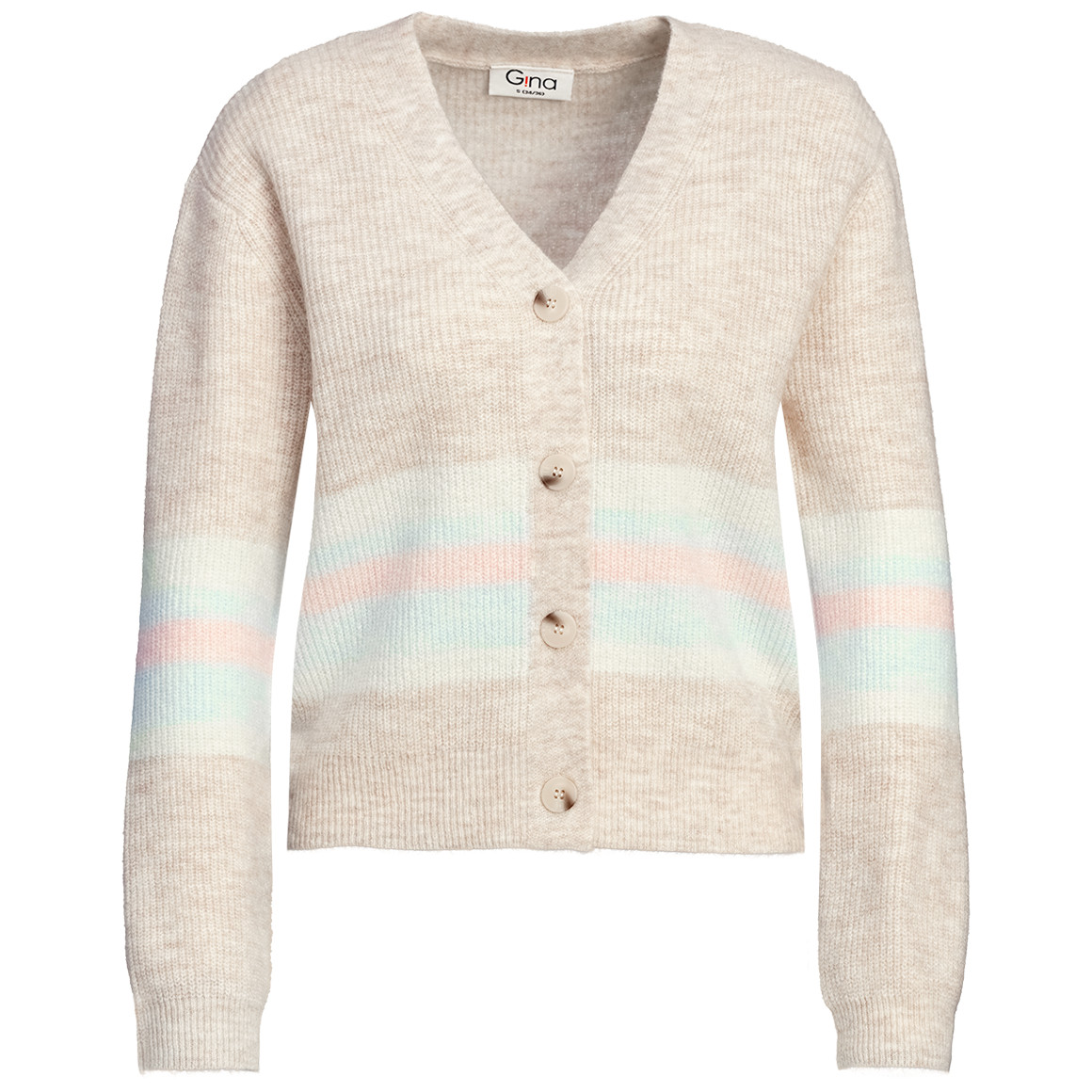 Damen Strickjacke mit farbigen Streifen Damen Strickjacke mit farbigen Streifen von Gina