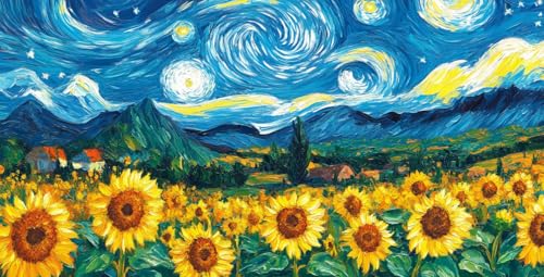 Ginfonr Puzzle 1000 Teile, Sternenhimmel Puzzle Erwachsene Herausforderndes Rätsel,Sonnenblumen Puzzlespiele Für Die Ganze Familie, EIN Festliches Geschenk Für Freunde in Einer Schönen Verpackung von Ginfonr