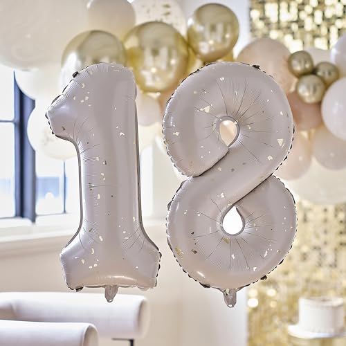 Ginger Ray 18th Birthday 2 Foil Number Balloons in Neutral & Gold Speckle with Inflation Straw Milestone Balloon Bundle - 26 Inches von Ginger Ray