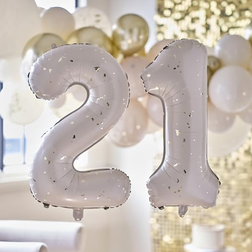 Ginger Ray 21st Birthday 2 Foil Number Balloons in Neutral & Gold Speckle with Inflation Straw Milestone Balloon Bundle - 26 Inches Ginger Ray 21st Birthday 2 Foil Number Balloons in Neutral & Gold Speckle with Inflation Straw Milestone Balloon Bundle - 26 Inches von Ginger Ray