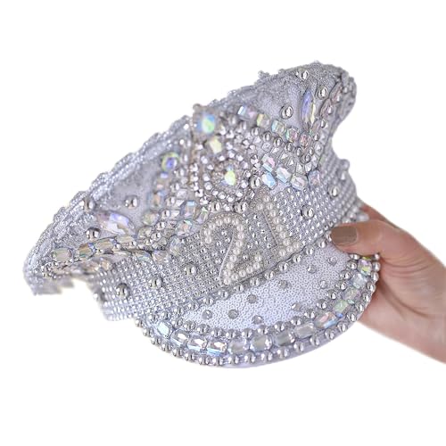 Ginger Ray 21st Birthday Silver Embellished Sequin Hat Milestone Party Wearable Accessory von Ginger Ray