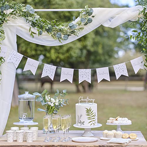 Ginger Ray CT-103 White and Green Botanical Christening Flag Bunting Decoration, Weiß, Grün von Ginger Ray