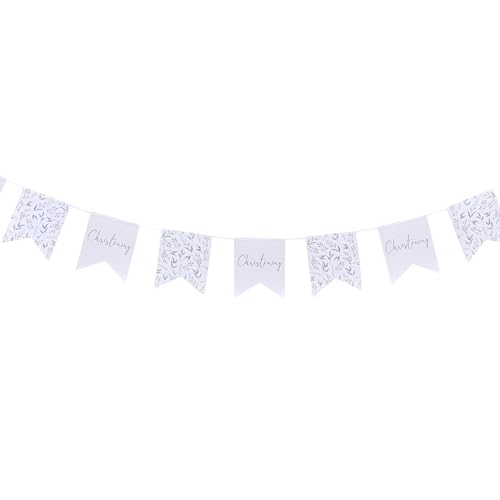 Ginger Ray CT-103 White and Green Botanical Christening Flag Bunting Decoration, Weiß, Grün von Ginger Ray