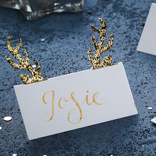 Ginger Ray Christmas Gold Glitter Antler Weihnachts-Namenskarten mit Geweih, goldfarben, glitzernd, 10 Stück von Ginger Ray