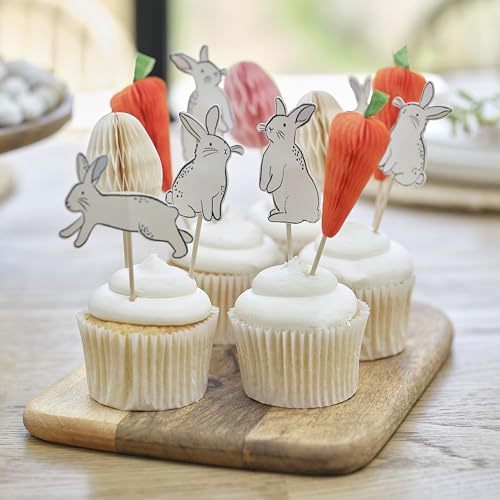 Ginger Ray Easter Cupcake Toppers with 6X Bunnies, Carrots & 3X Honeycomb Eggs 12 Pack, Multi von Ginger Ray