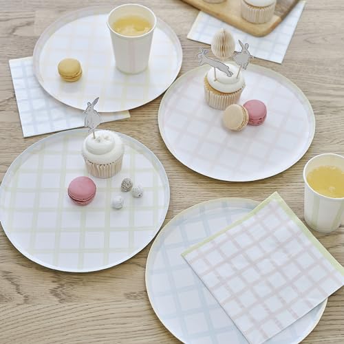 Ginger Ray Oster-Gingham-Partyteller aus Papier in Pastellblau, Grün, Gelb und Rosa, 8er-Pack von Ginger Ray