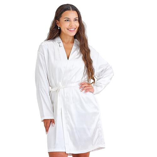 Ginger Ray Embroidered 'Bride' White Satin Dressing Gown Hen Party Wearable Robe von Ginger Ray