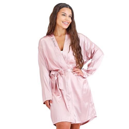 Ginger Ray Embroidered 'Bridesmaid' Pink Satin Dressing Gown Hen Party Wearable Robe von Ginger Ray