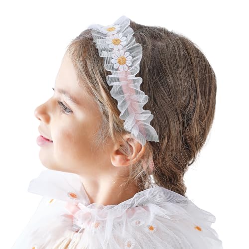 Ginger Ray Gestickter Gänseblümchen-Kopfschmuck für Mädchen mit weißem Tüll für Geburtstage und Kostümpartys, Einheitsgröße von Ginger Ray