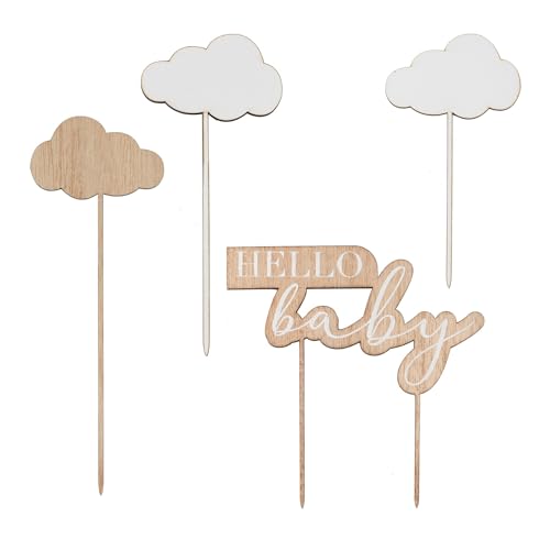 Ginger Ray HBA-104 Tortenaufsatz, Hello Baby und Wolken, Holz, braun, weiß von Ginger Ray