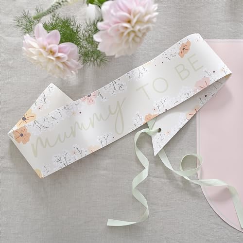 Ginger Ray Papierschärpe mit Blumenmotiv Mummy to be, mit pastellgrünem Band, für Babypartys, tragbares Accessoire, 154 cm, pastellfarben von Ginger Ray