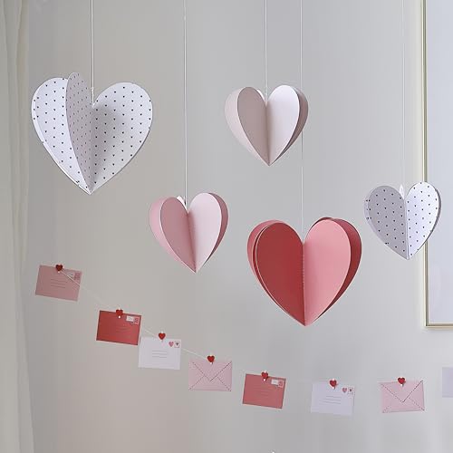 Ginger Ray Valentinstag-3D-Herzdekorationen zum Aufhängen, Sortiert in Weiß, Rosa, Nude und Rot, 5er-Pack von Ginger Ray