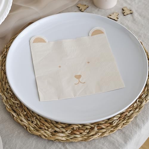 Ginger Ray White Paper Luncheon Napkins with Pop-out Teddy Bear Ears Baby Shower Tableware 16 Pack, Neutral von Ginger Ray