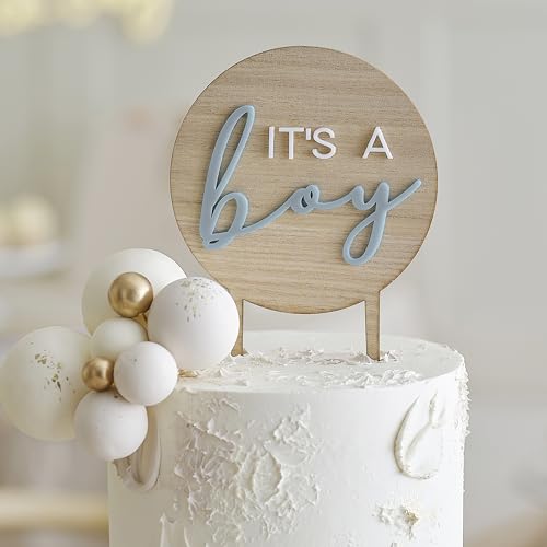 Ginger Ray Blauer „It's a Boy“-Kuchenaufsatz aus Holz für Babypartys, Kuchendekoration, Neutral von Ginger Ray
