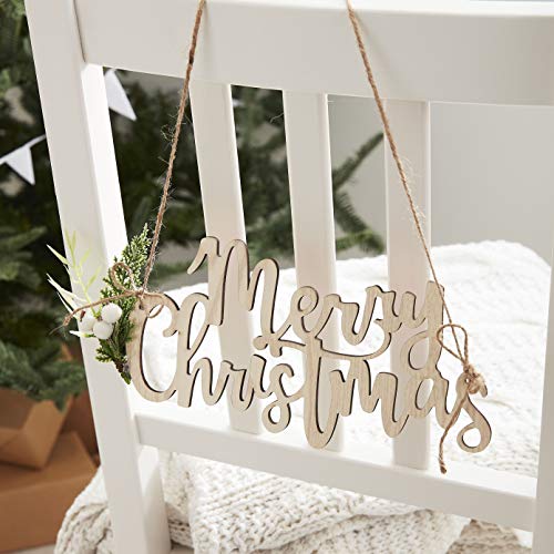 Ginger Ray Wooden Eco Chair Holz-Wimpelkette Merry Christmas zum Aufhängen an Stuhllehne, Tischdekoration mit Blattwerk von Ginger Ray