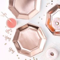 Rosegold glänzende Partyteller, 8 Stück, Pappe Rosegold glänzende Partyteller, 8 Stück, Pappe von Ginger Ray
