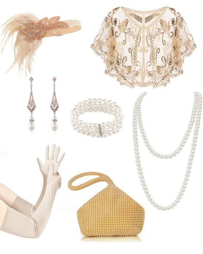 Ginkago 20er Jahre Accessoires Damen 20er Jahre Charleston Kostüm Perfekte für 20er Jahre Kostüm Damen, Karneval, Halloween (Golden-7CPS) von Ginkago