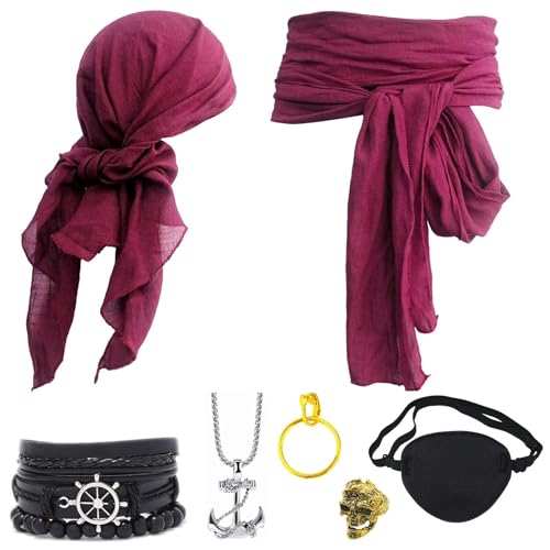 Ginkago 7PCS Mittelalter Piratenkostüm Zubehör Set Damen Herren Piraten Verkleidung Accessories Kopftuch Augenklappe Ohrringe Halskette Armband Hüfte Tuch für Halloween Cosplay Party Ginkago 7PCS Mittelalter Piratenkostüm Zubehör Set Damen Herren Piraten Verkleidung Accessories Kopftuch Augenklappe Ohrringe Halskette Armband Hüfte Tuch für Halloween Cosplay Party von Ginkago