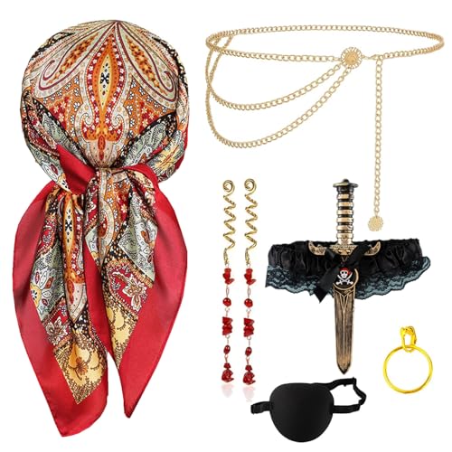 Ginkago 7PCS Mittelalter Piratenkostüm Zubehör Set Damen Piraten Verkleidung Accessories Kopftuch Dreadlocks Schmuck Augenklappe Ohrringe Strumpfband Taillenkette für Halloween Karneval Party Ginkago 7PCS Mittelalter Piratenkostüm Zubehör Set Damen Piraten Verkleidung Accessories Kopftuch Dreadlocks Schmuck Augenklappe Ohrringe Strumpfband Taillenkette für Halloween Karneval Party von Ginkago