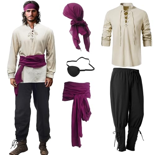 Ginkago 5PCS Piratenkostüm Set Piraten Augenklappe Mittelalter Hemd Hose Herren Piratentuch Mittelalter Kostüm Set Faschingskostüme Für Karneval, Halloween und Cosplay Partys M Ginkago 5PCS Piratenkostüm Set Piraten Augenklappe Mittelalter Hemd Hose Herren Piratentuch Mittelalter Kostüm Set Faschingskostüme Für Karneval, Halloween und Cosplay Partys M von Ginkago