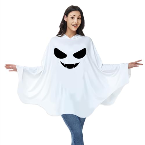 Gintison Damen Halloween Geist Kostüm Weiß Geist Poncho mit Kapuze Umhang Geist Zubehör Wirbelsäule Chilling Party Kostüm Set Gintison Damen Halloween Geist Kostüm Weiß Geist Poncho mit Kapuze Umhang Geist Zubehör Wirbelsäule Chilling Party Kostüm Set von Gintison