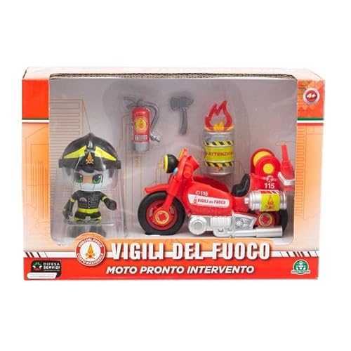 Giochi Preziosi Feuerwehr-Motorradfeuerwehr mit Freilauf mit Original und Feuerwehrmann 7 cm beweglich. Inklusive Ausrüstungszubehör. Für Kinder ab 4 Jahren von Giochi Preziosi