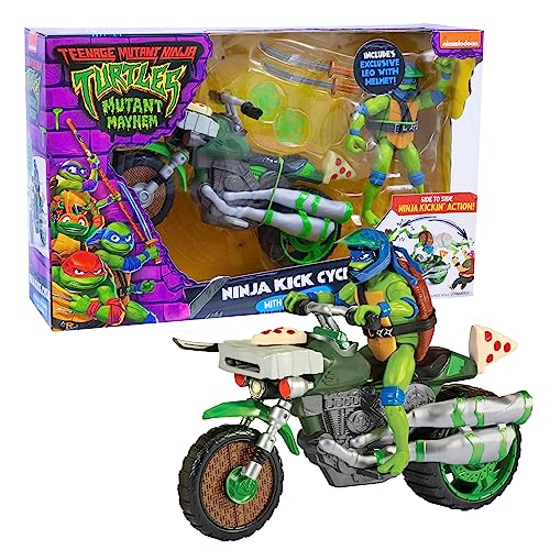 Turtles Mutant Mayhem – Motorrad mit Kampffunktion und Figur Leonardo im Lieferumfang enthalten, kompatibel mit Allen Basisfiguren, für Kinder ab 4 Jahren, Giochi Preziosi von Giochi Preziosi